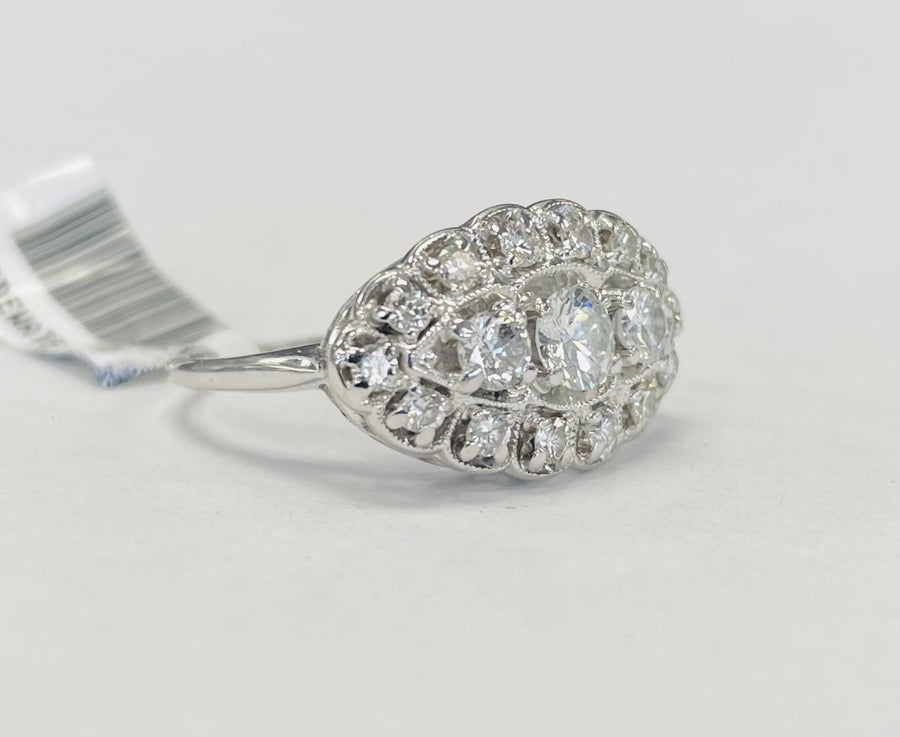 Vintage Diamond Milligrain Script Halo Ring