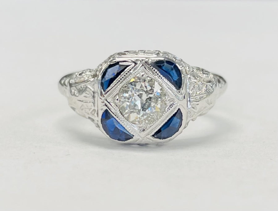 Vintage Art Deco Diamond And Sapphire Ring