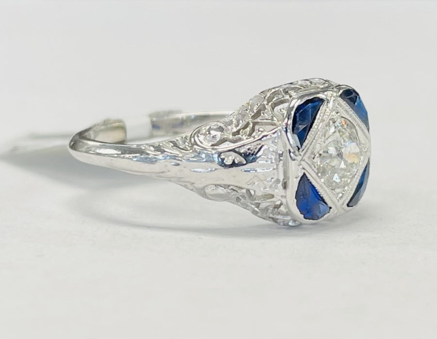 Vintage Art Deco Diamond And Sapphire Ring