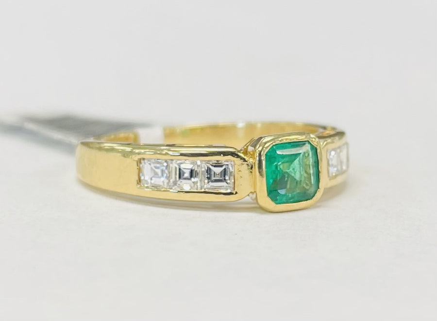 Vintage Asher Cut Emerald And Diamond Ring