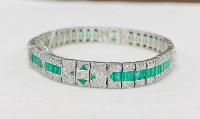 Vintage Art Deco Emerald & Daimond Bracelet
