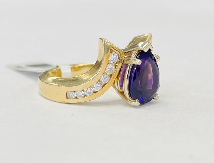 Vintage Heavy Amethyst And Diamond Ring