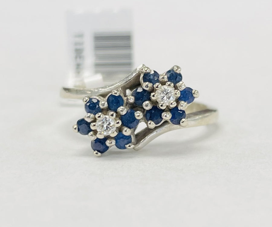 Sapphire And Diamond Flower Style Ring