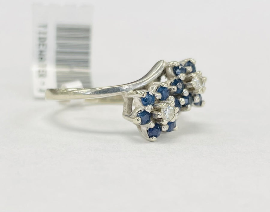 Sapphire And Diamond Flower Style Ring