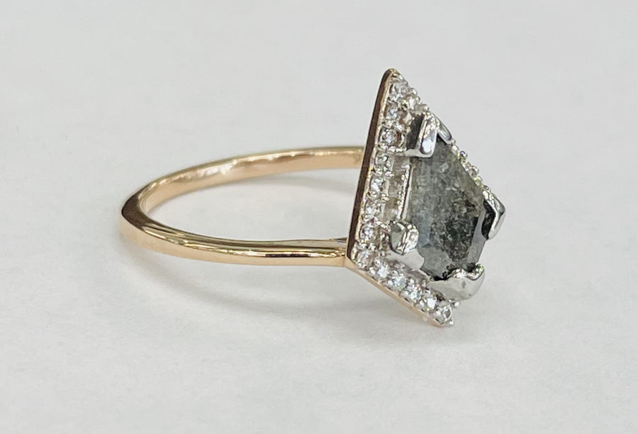 Rose Gold Salt And Pepper Kite Diamond Halo Engagement Ring