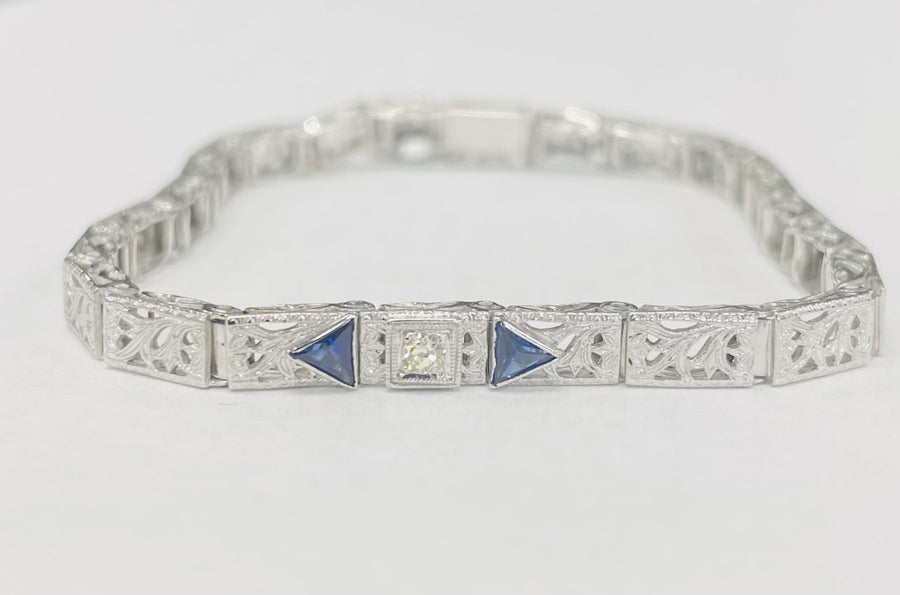 Vintage Filagree Sapphire & Diamond Bracelet