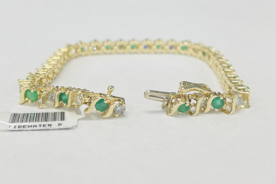 Yellow Gold "S" Link Diamond/Emerald Bracelet