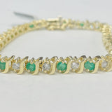 Yellow Gold "S" Link Diamond/Emerald Bracelet