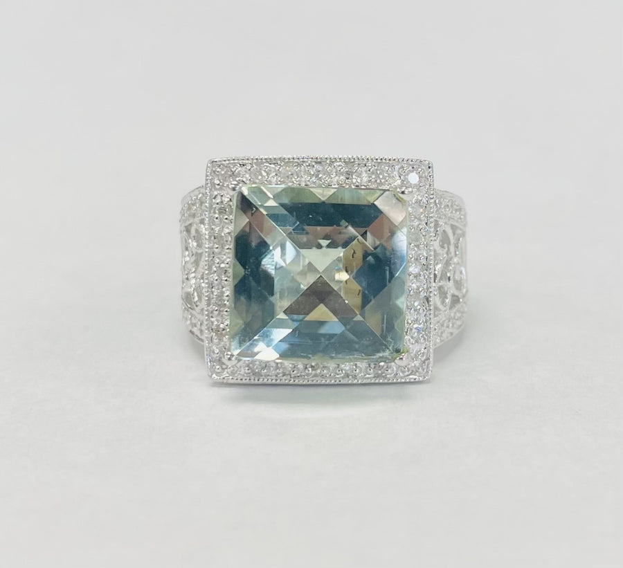 Green Amethyst And Diamond Filigree Ring