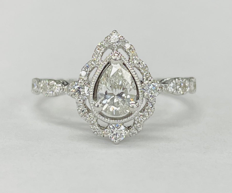 Vintage Inspired Halo Diamond Engagement Ring