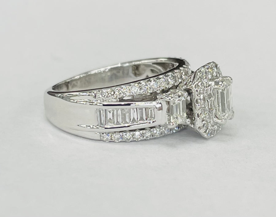 Three Stone Past Present Furture Emerald Diamond Ring