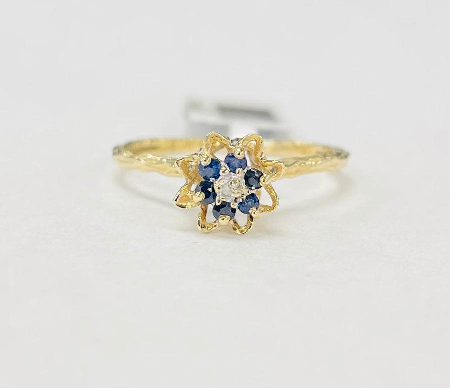 Vintage Sapphire An Diamond Floral Ring