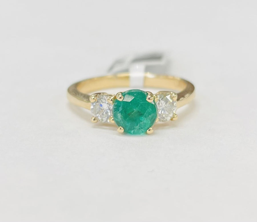 Past Present Future Three Stone Emerald Diamond Ring