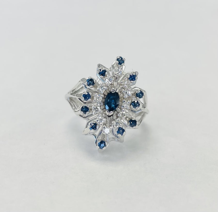 Vintage Floral Diamond And Sapphire Cocktail Ring