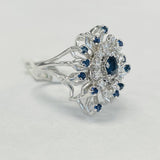 Vintage Floral Diamond And Sapphire Cocktail Ring
