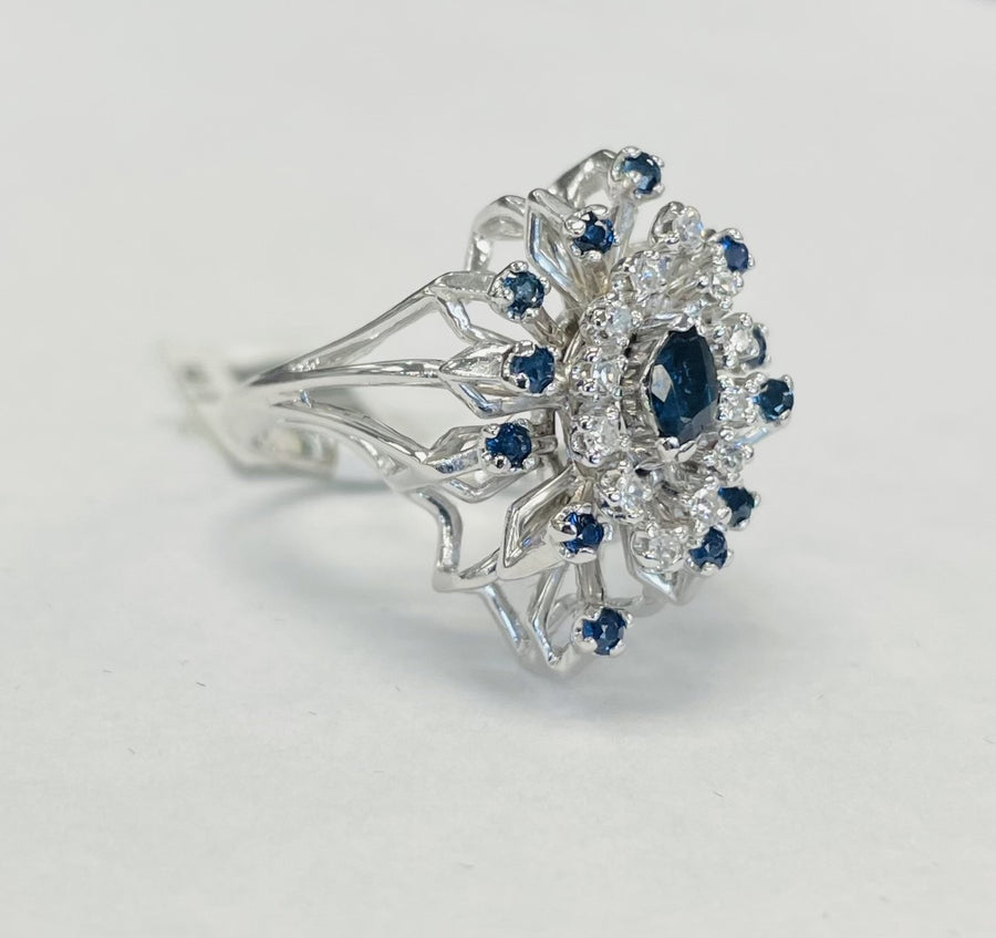 Vintage Floral Diamond And Sapphire Cocktail Ring
