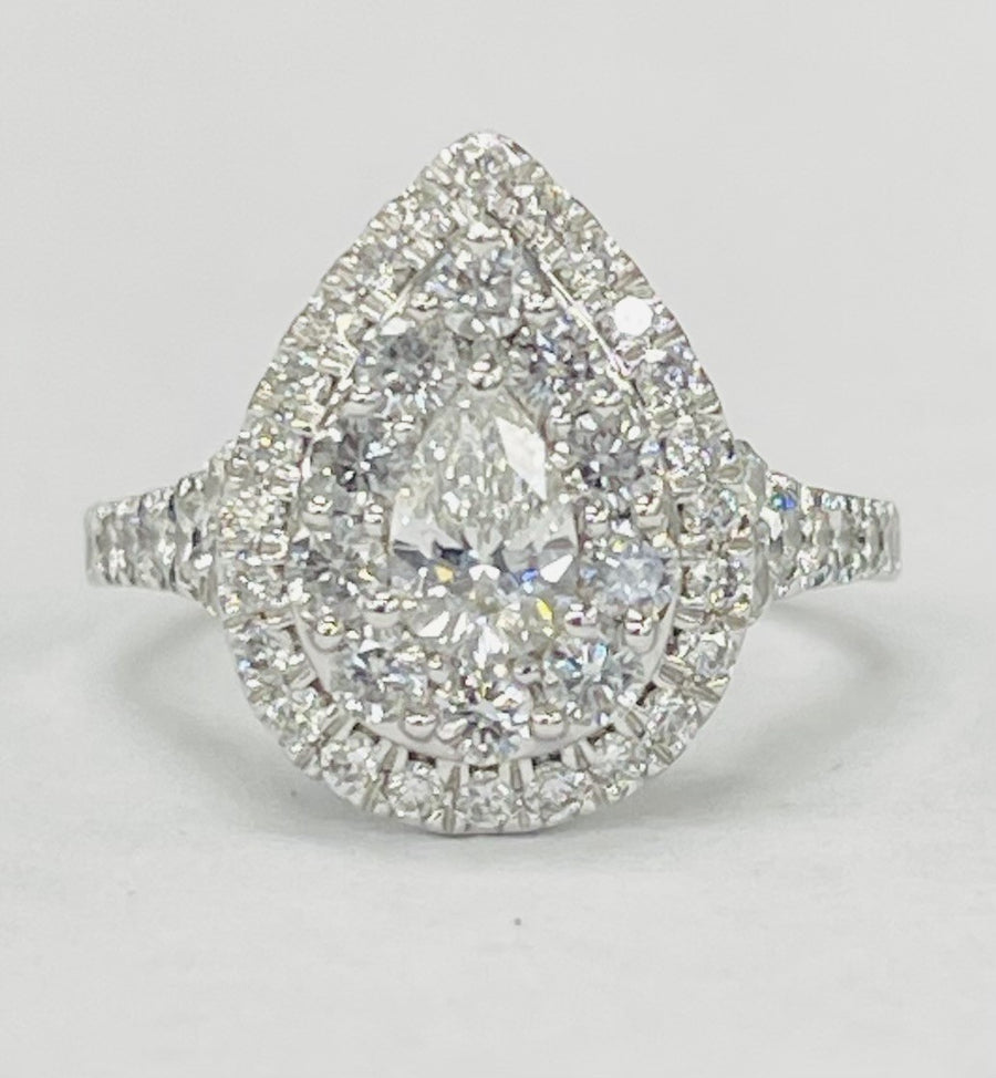 White Gold Pear Double Halo Diamond Engagement Ring