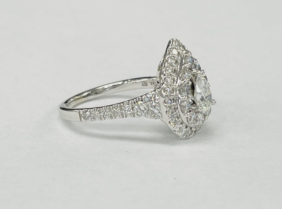White Gold Pear Double Halo Diamond Engagement Ring