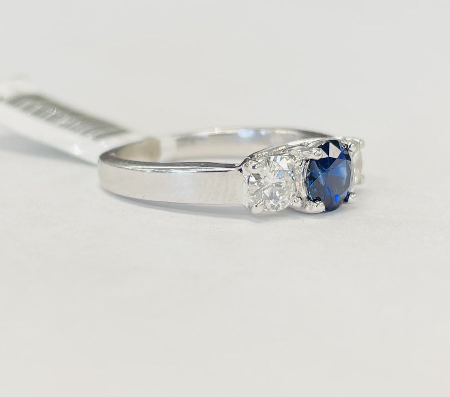 Estate Sapphire And Diamond Three Stone Ring