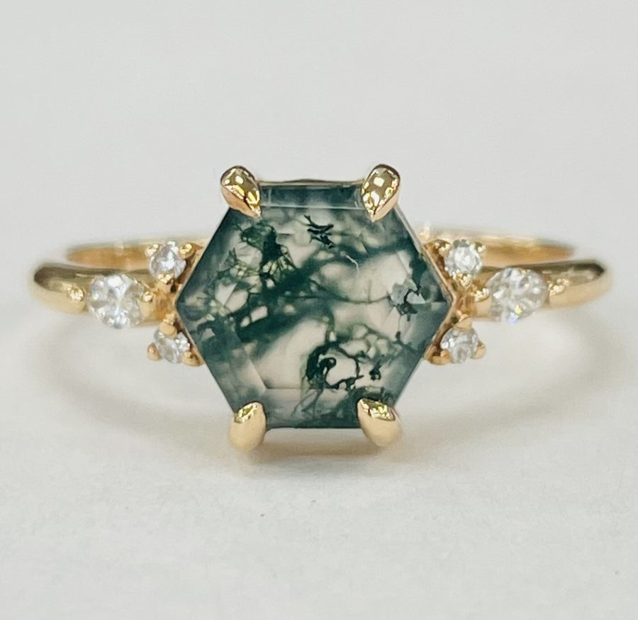 Rose Gold Moss Agate Diamond Ring