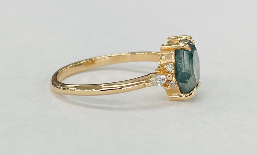 Rose Gold Moss Agate Diamond Ring