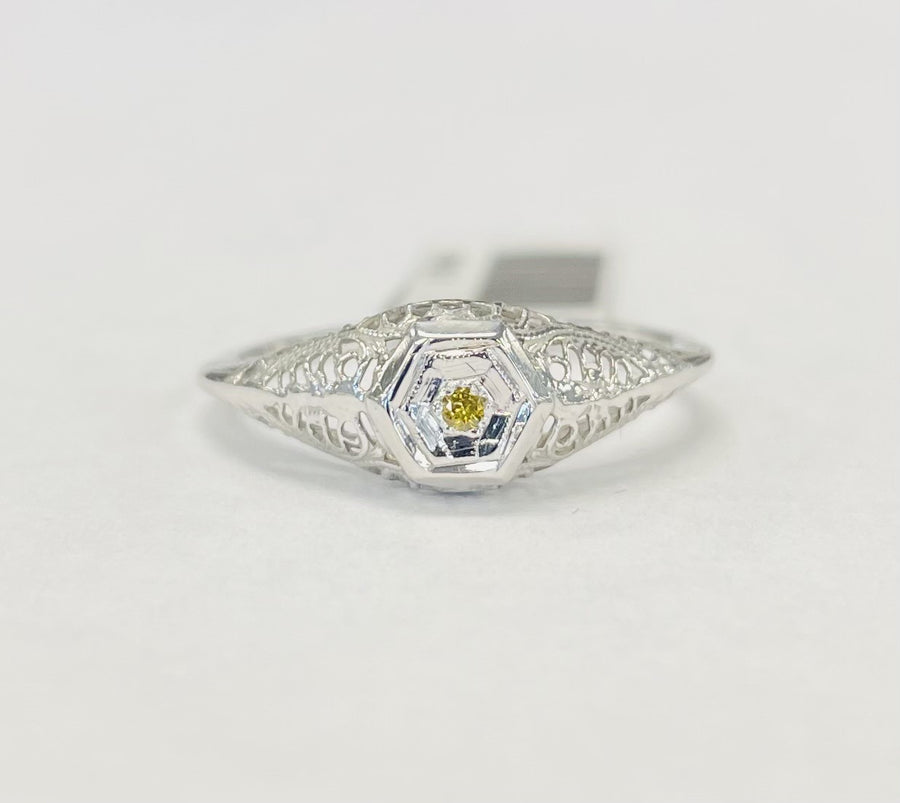 Vintage Filigree Art Deco Yellow Diamond Ring