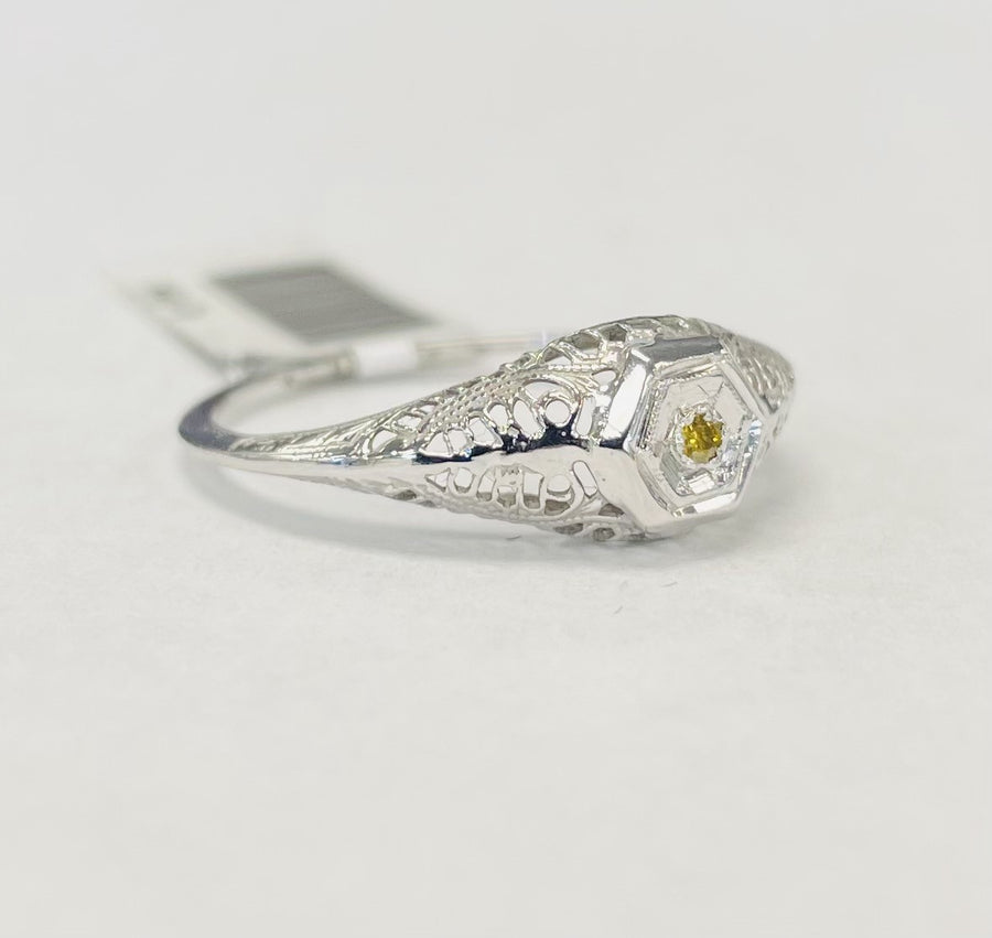 Vintage Filigree Art Deco Yellow Diamond Ring