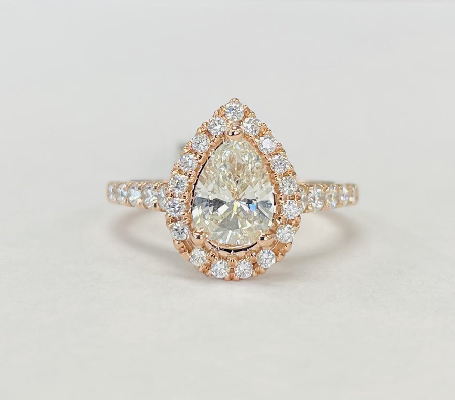 Pear Halo GIA Certified Diamond Rose Gold Engagement Ring