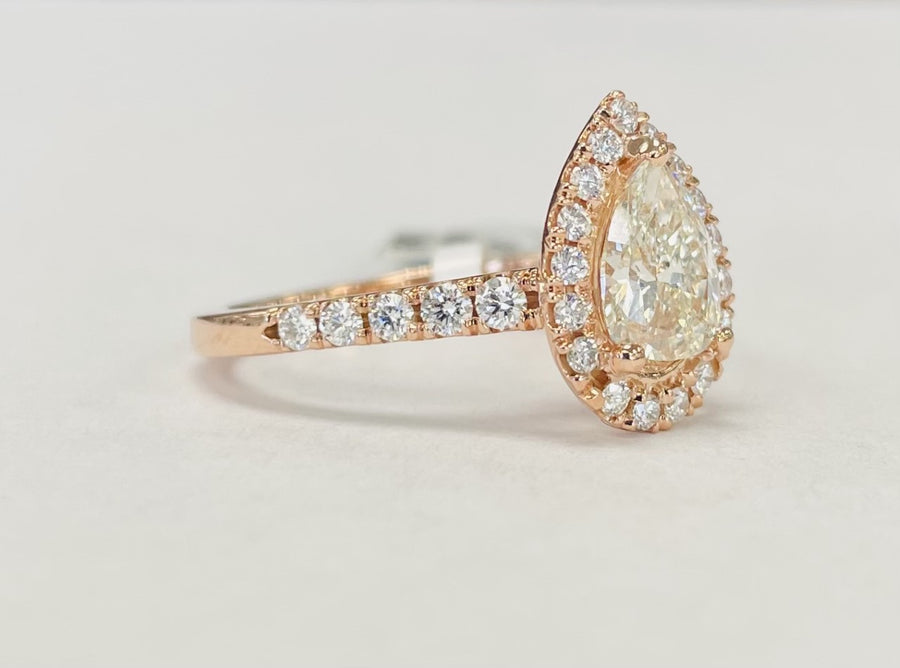 Pear Halo GIA Certified Diamond Rose Gold Engagement Ring