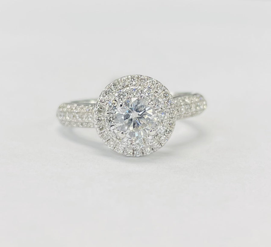 Double Halo Pave Set 1CTW Engagement Ring