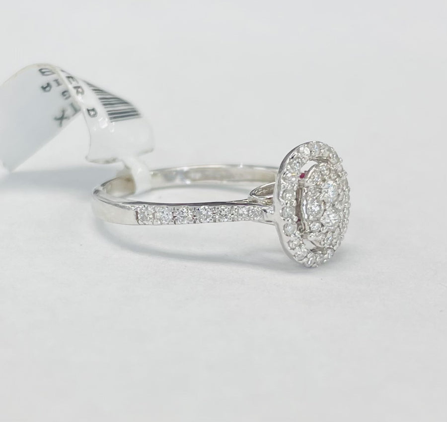 Oval Halo Style Composite Engagement Ring w/ Ruby Accent