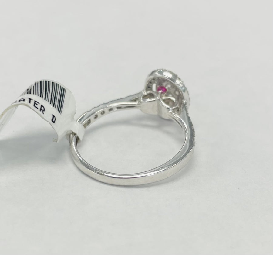 Oval Halo Style Composite Engagement Ring w/ Ruby Accent