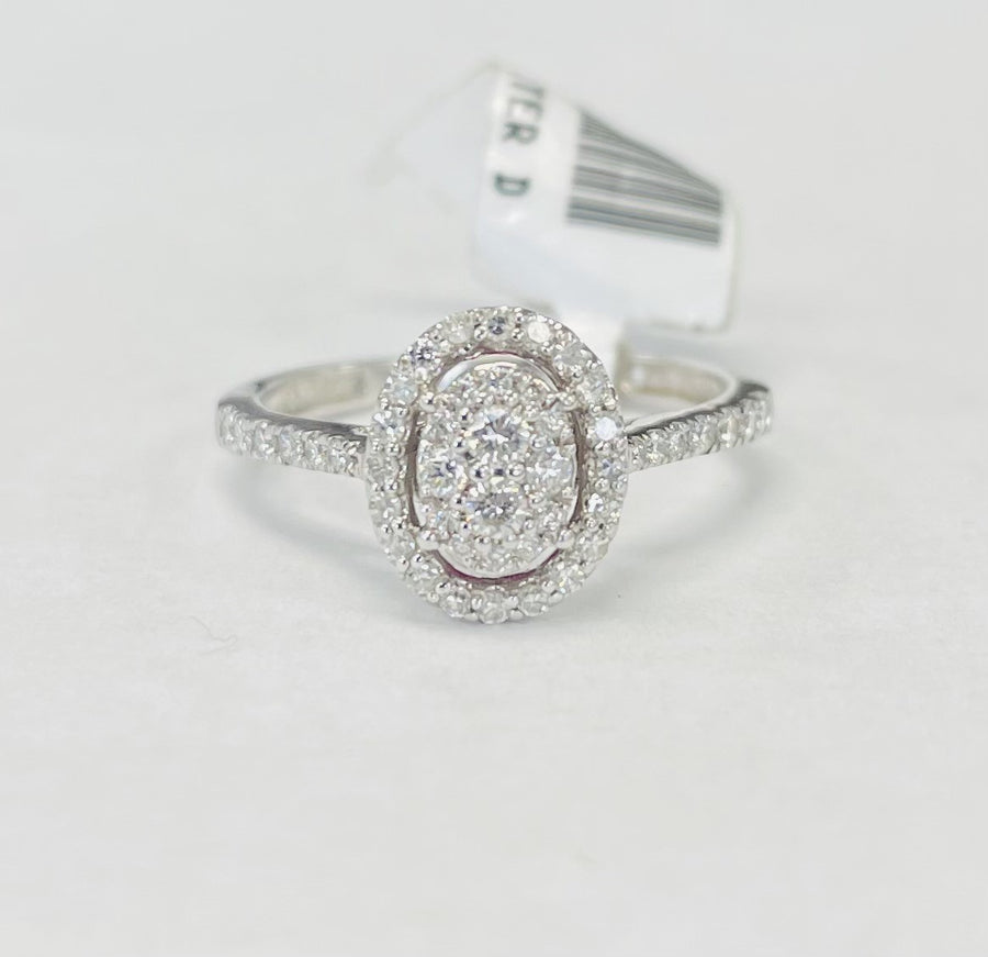 Oval Halo Style Composite Engagement Ring w/ Ruby Accent