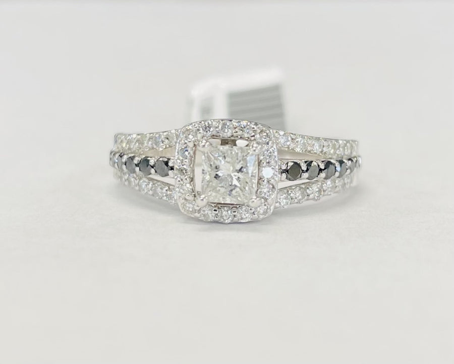 Black And White Diamond Halo 1CTW Engagement Ring