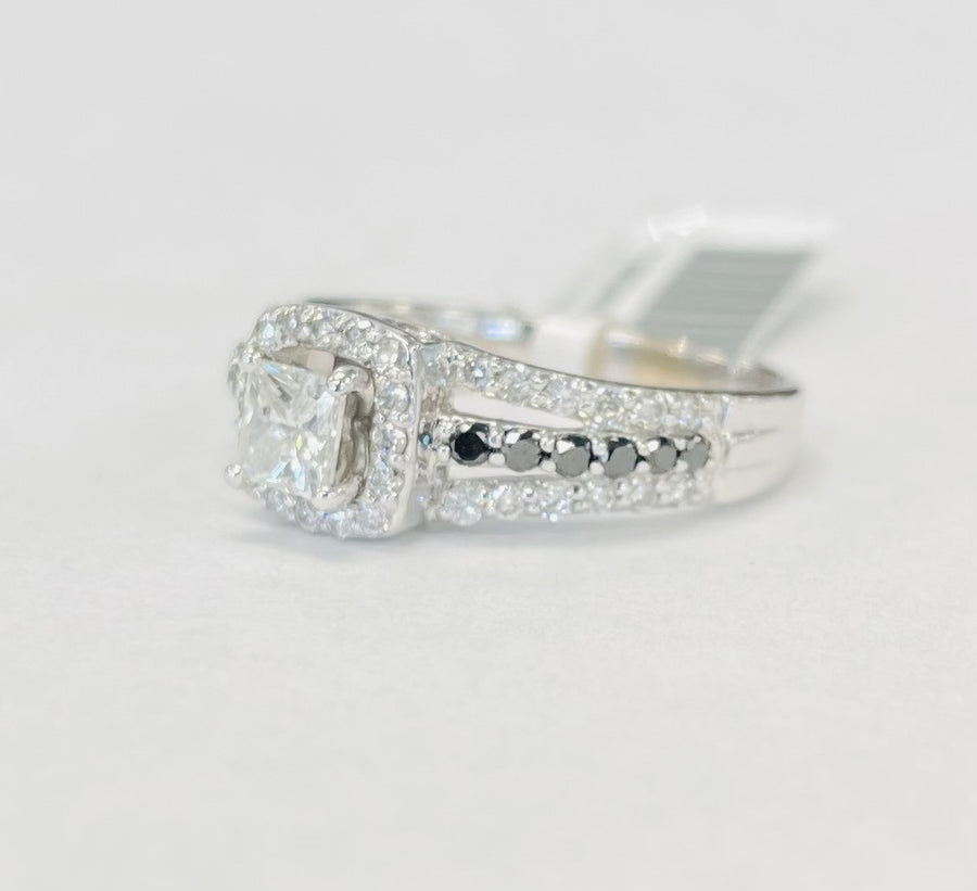 Black And White Diamond Halo 1CTW Engagement Ring