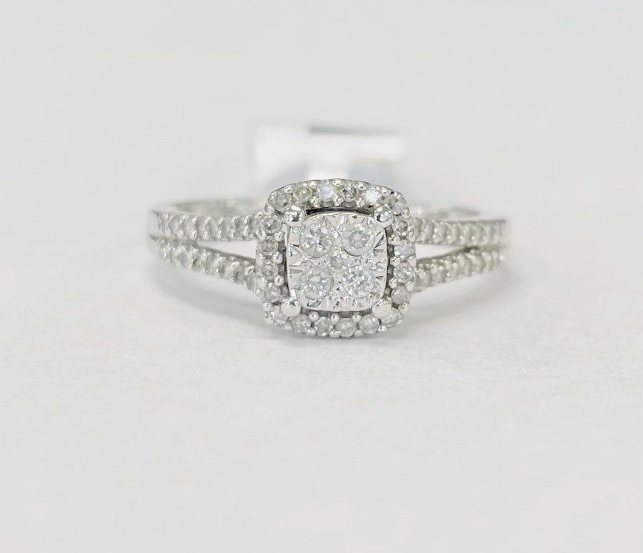 Split Shank Square Cluster Engagement Ring