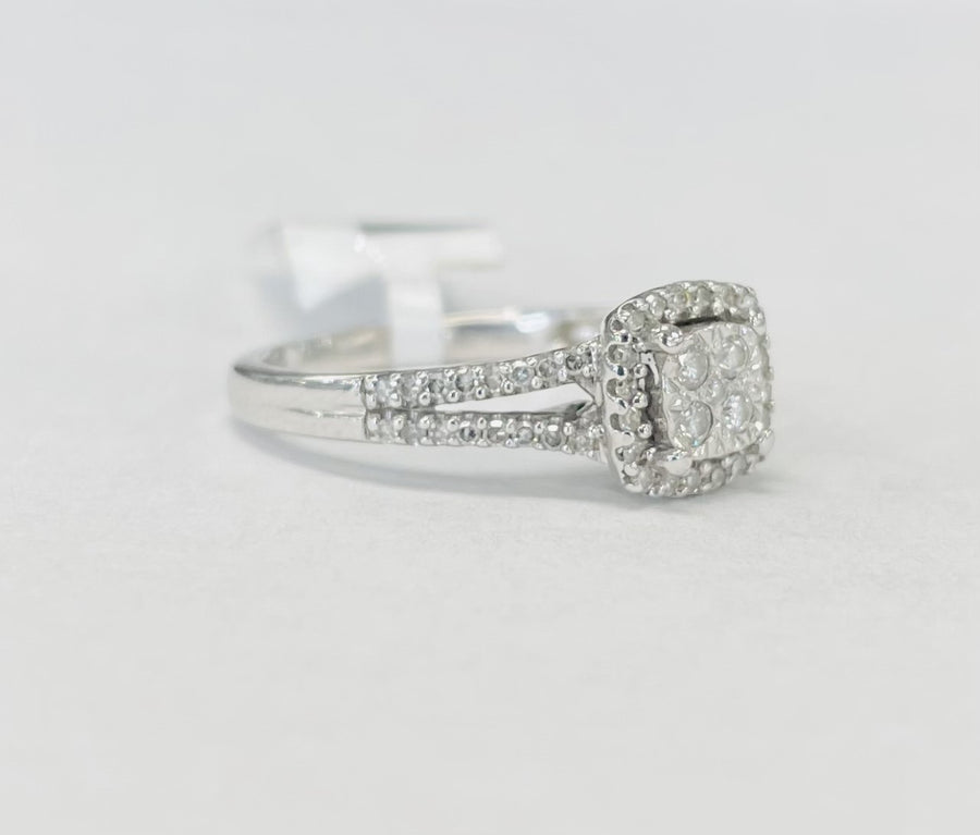 Split Shank Square Cluster Engagement Ring