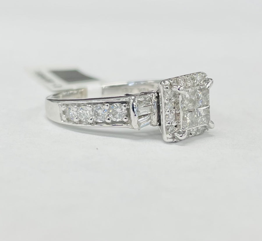 Quad Princess Cut Accented Engagement Ring