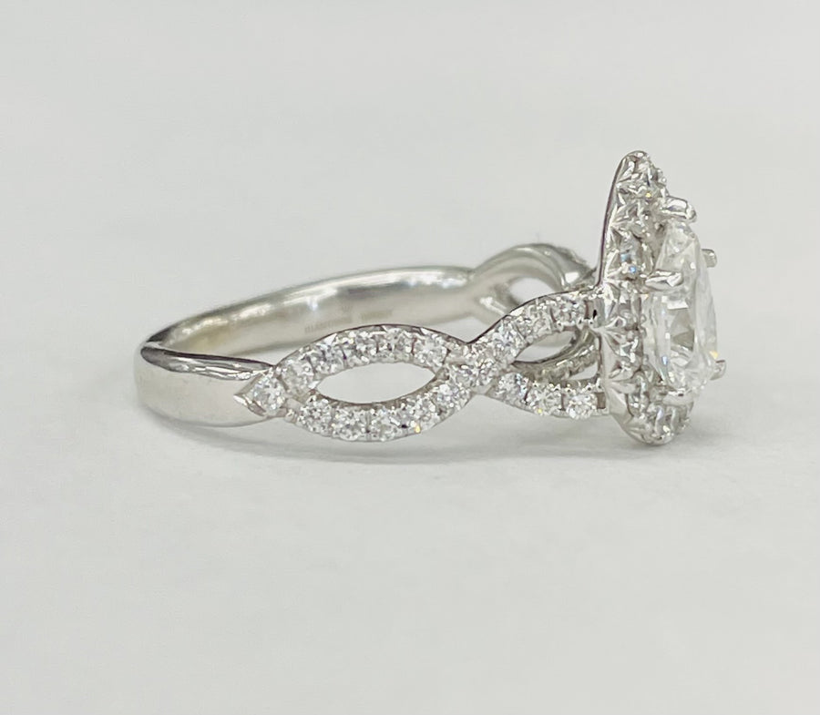 White Gold GIA Pear Halo Twist Diamond Ring