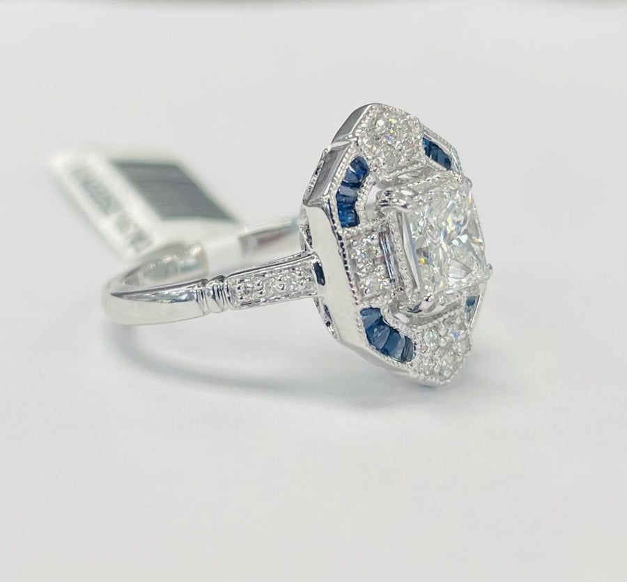 Vintage Inspired Diamond And Sapphire Engagement Ring