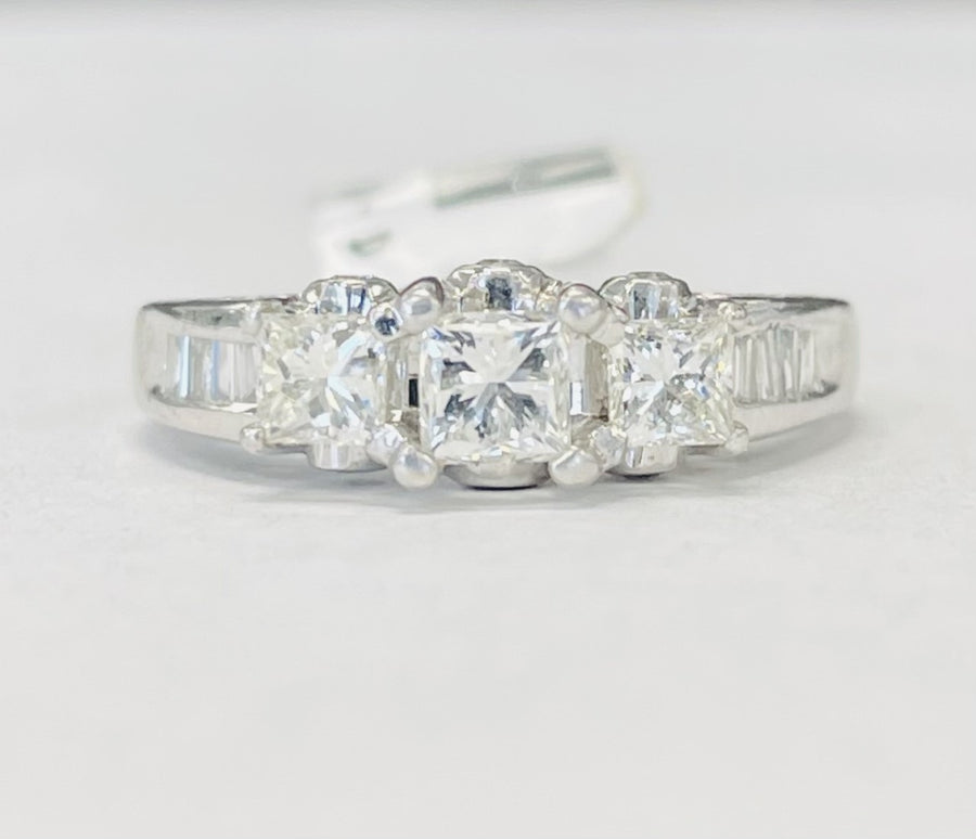 Princess Cut Three Stone Accented Engagement Ring