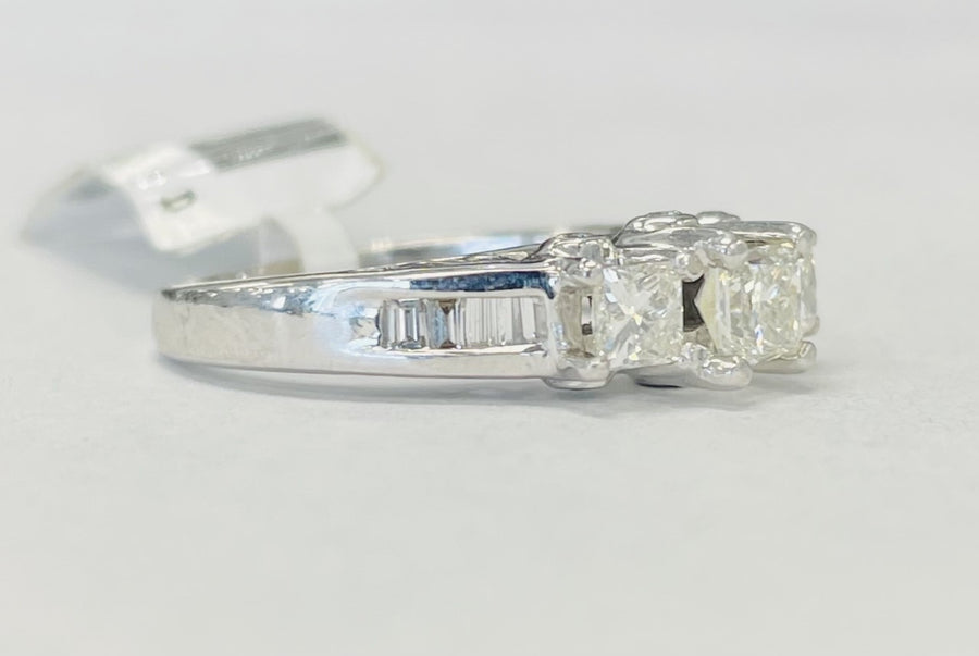 Princess Cut Three Stone Accented Engagement Ring