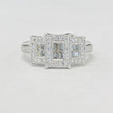 Three Stone Composite Halo Engagement Ring