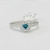 Blue Diamond Heart Halo Engagement Ring