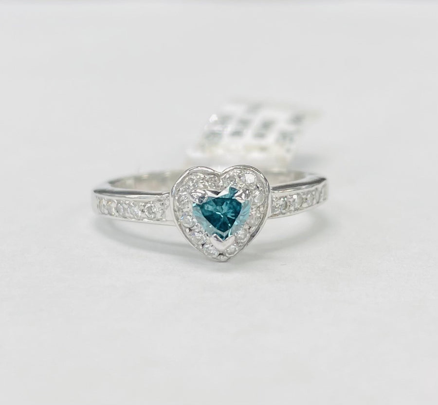 Blue Diamond Heart Halo Engagement Ring