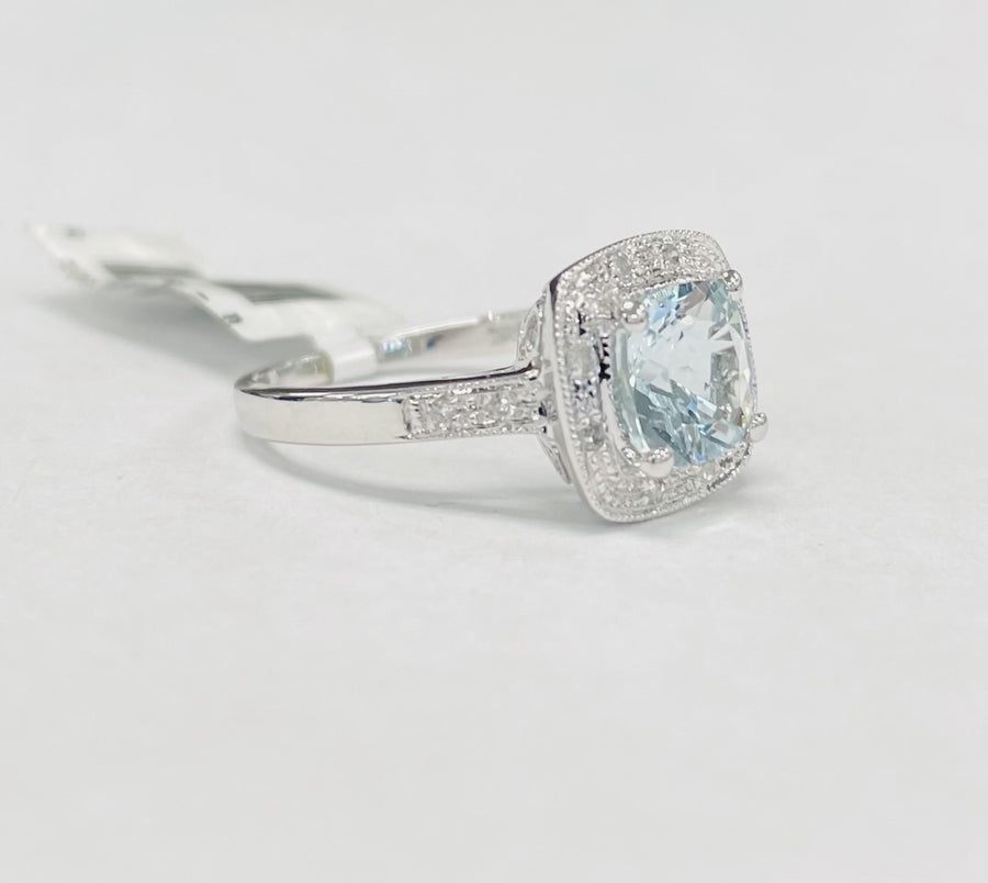 Estate Aquamarine Diamond Halo Ring