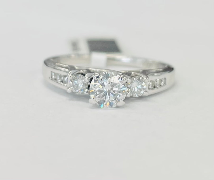 Three Stone Accented Diamond Engagement Ring