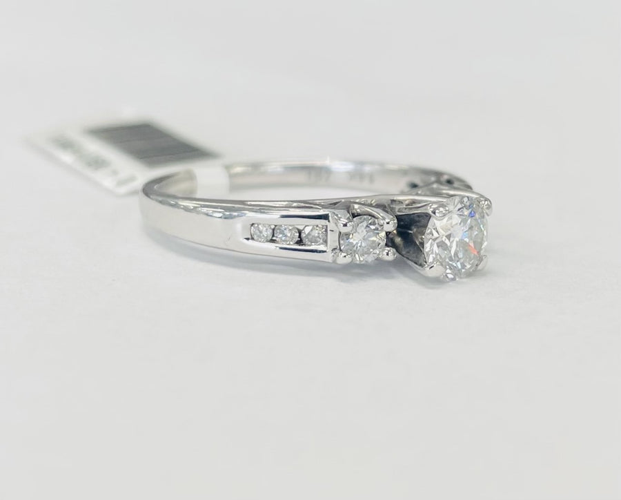 Three Stone Accented Diamond Engagement Ring
