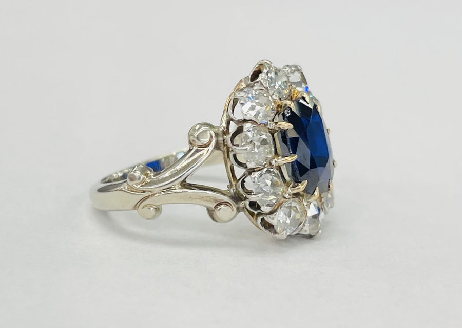 Vintage 2CT Sapphire And European Diamond Halo Ring