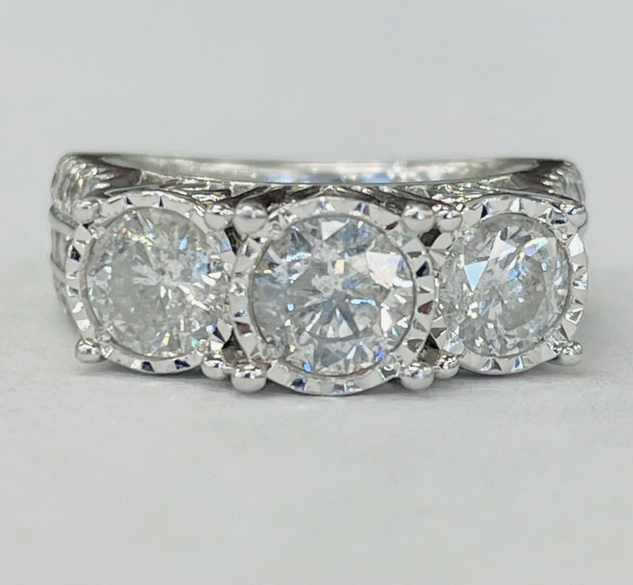 Large White Gold Three Stone 2 1/4CTW Diamond Engagement Ring